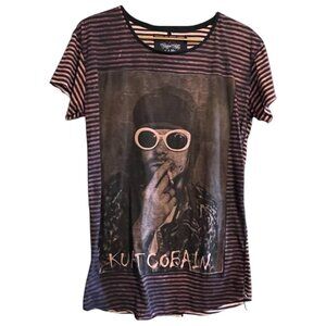band t-shirt nirvana kurt cobain striped graphic women medium cotton peach black